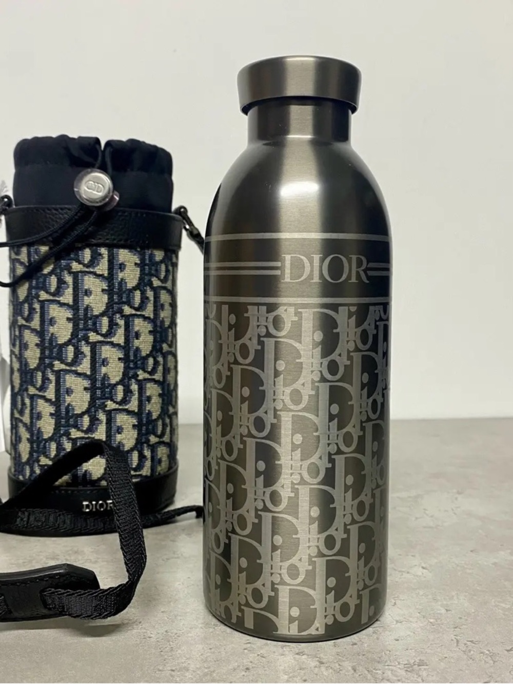 Metallic Gray Logo Stainless Bottle with Monogram